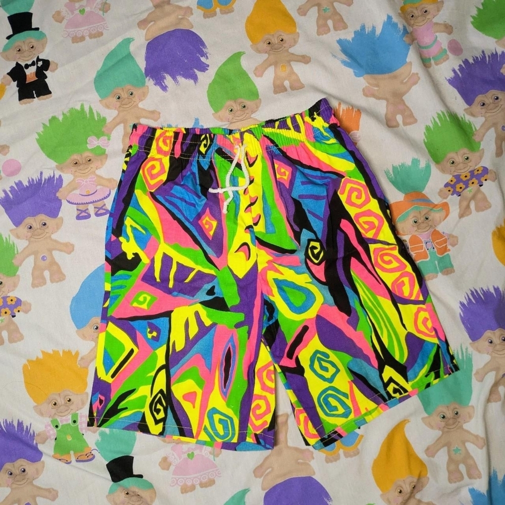 vintage 80s 90s neon beach shorts size small